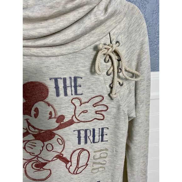 Disney Gray Mickey Mouse "The True Original" Pullover Cowl Neck Sweater XS - Picture 2 of 6